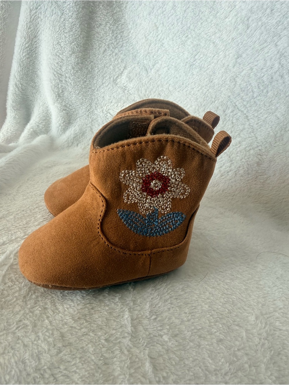 Kids Brown Suede Flower Booties